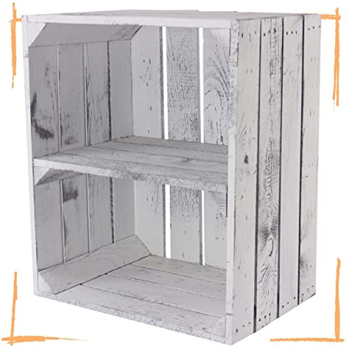 Vintage Holzkisten im Obstkisten Apfelkisten Style Deko mit Weinkisten Geflammt / Weiß / Natur / Schwarz / Grau 50x40x30cm Schublade Regal Boden Schuhregal Zwischenboden (Grau hochkant)