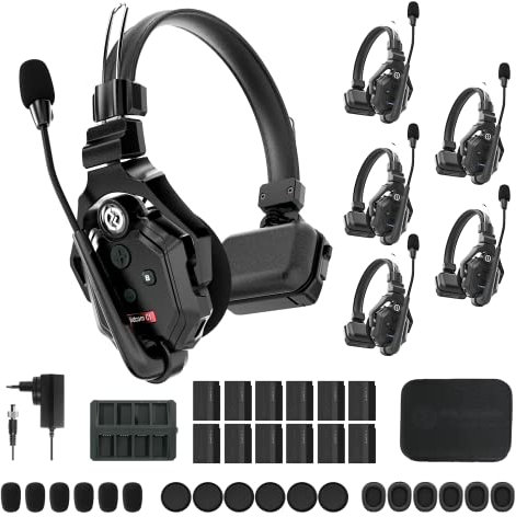 Hollyland Solidcom C1 Full Duplex Headset Wireless Intercom System,1100ft Team Communication/Group Talk, Single Ear Headset with 1 Master & 5 Remote Headphone Microphone(6 Users)