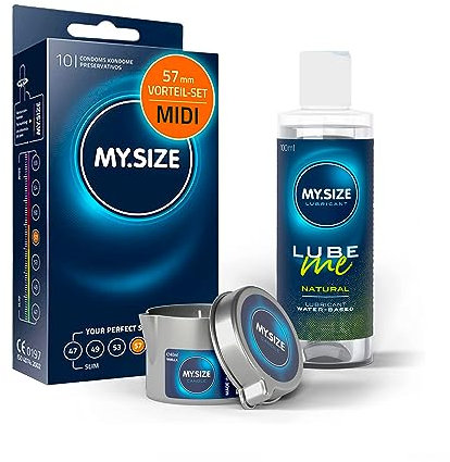 MY.SIZE Vorteilspack Kondome 57 mm, 10er Pack + Natural Gleitgel 100 ml + Massagekerze