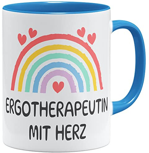 OM3® Ergotherapeutin mit Herz Kaffee-Tasse Geschenkidee Dankeschön | Keramik Becher | 11oz 325ml | Beidseitig Bedruckt | Hellblau