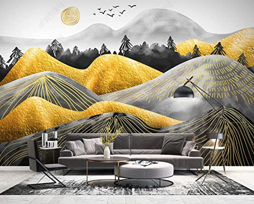 Fototapete 3D Effekt Goldene Linien Der Chinesischen Landschaft Vliestapete 3D-Tapete Wohnzimmer Schlafzimmer Mauer Tapisserie Schmücken 150Cm(W)*105Cm(H)