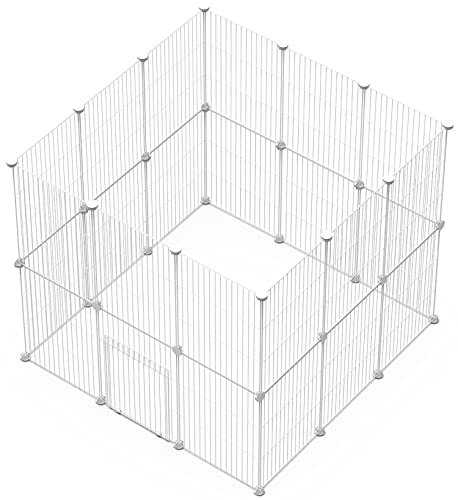 Langxun Bricolage avec Porte Petit Animal Pet Fence, Cage de Lapin, Cage de Cochon d'Inde, Chiot, Chaton Fence, intérieur ou extérieur Portable Treillis métallique Fence(43 * 32 Blanc 24pcs)