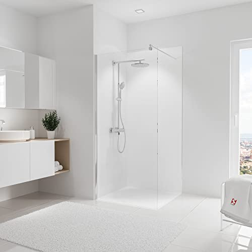 Schulte 1 panneau mural 80 x 210 cm, surface 1.68 m², blanc, revêtement salle de bain douche, épaisseur panneau décoratif 3 mm, DécoDesign, livré avec adhésif double face
