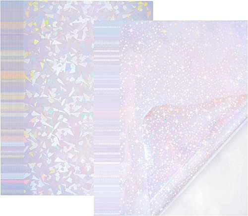 Belerry 20 Blätter transparentes holografisches Overlay Laminierung Vinyl A4 Größe selbstklebende holografische Laminat Film wasserdicht Vinyl Aufkleber Papier für Dekoration, 2 Typ, 8,25 x 11,7 Zoll