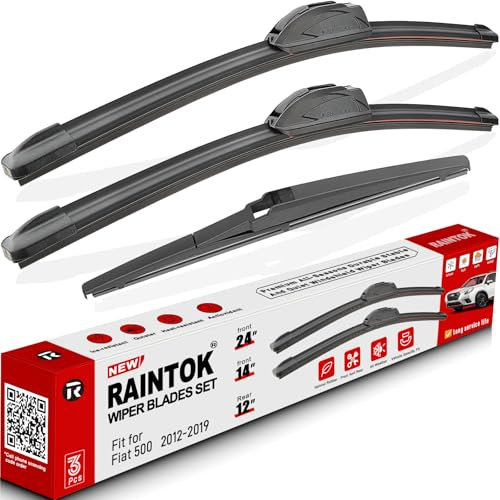 RAINTOK Windshield Wiper Blades Replacement for 2012-2019 Fiat 500 Original Factory Quality Front Rear Wipers Blade Set for My Car - 24 14 12 (Pack of 3)