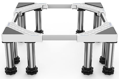 DEWEL Base per Lavatrice 12 Piedi, Lunghezza Regolabile 43-57 CM, Altezza 18-20 CM, Capacità Di Carico 500 KG Base Lavatrice Regolabile Per Asciugatrice, Frigorifero e Congelatore (Bianco)
