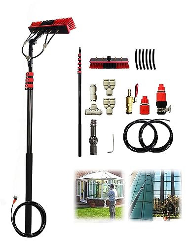 Pxkmouy 7.2m/24FT Window Cleaning Pole, Water/Hose Fed Pole,Cleaning Brush Equipment, Window Cleaning Brush Equipment, Cleaning Photovoltaic and Solar Panels conservatory roof cleaner