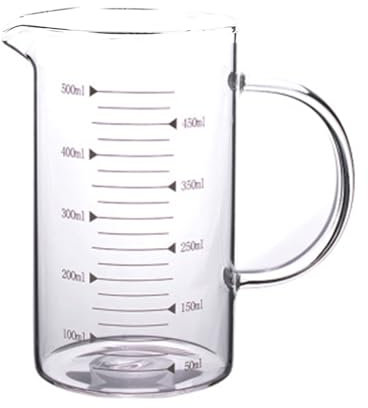 Jarra medidora de vidrio de 500 ml con asa, medidas claras para hornear líquidos de cocción, vaso de vidrio de borosilicato alto fácil de leer