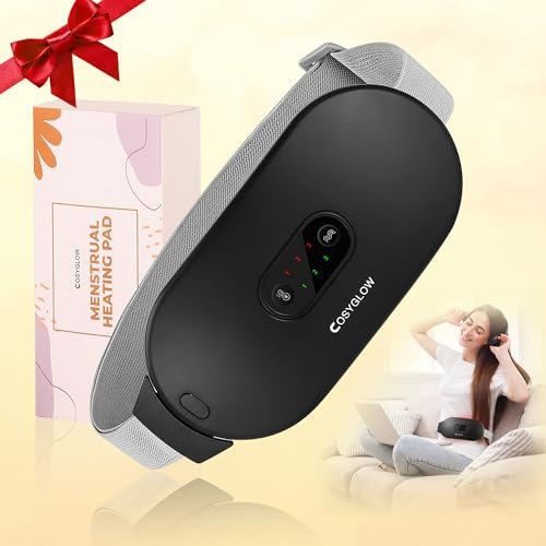 Portable Cordless Heating Pad Cramps: 6 Heat Levels and 6 Massage Modes, 3S Fast Heating, Period Menstrual Electric Heating Pad for Back Pain Relief, Warm Gifts for Women and Girls, Black