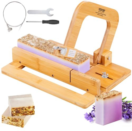 VEVOR Coupe-Savon 0-50,8 mm Outil Découpe Savon en Bambou et Acier Inoxydable Réglable en Épaisseur avec 10 Fils Découpeur Multifonctionnel pour Savons Faits à la Main Fromage Bougie Chocolat Beurre