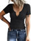 Rapbin Tshirt Damen Baumwolle Kurzarm T-Shirt mit V-Ausschnitt Sommer Basic Oberteile Frauen Tops Kurzärmeliges Tee Shirts (B-Schwarz,M)