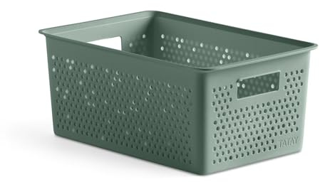 TATAY Aufbewahrungsbox Bohol Integrierte Griffe Robuster Kunststoff | Aufbewahrungsbox Haushalt | Volumen 4 L | 17,5x27x11,5 cm | Optimale Belüftung | Stapelbares modulares System, Grün