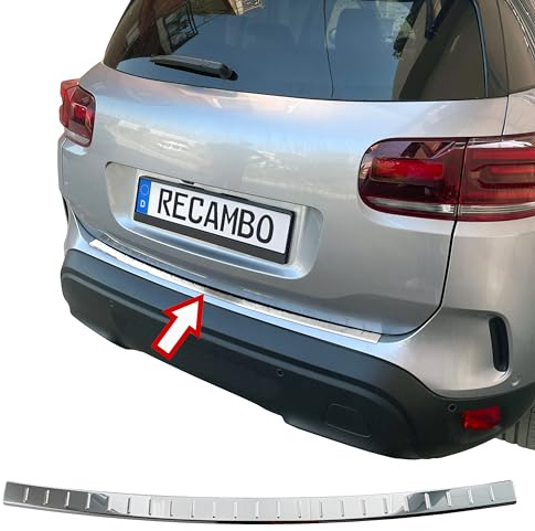 RECAMBO Ladekantenschutz Edelstahl kompatibel für Citroen C5 Aircross ab BJ 2018 - Hochglanz poliert, Chrom Look - Styling und Schutz für die Stoßstange