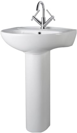 Balterley 550mm Bathroom Sink, Full Pedestal Ceramic Round Bowl Bathroom Wash Basin Sink with Overflow, 1 Tap Hole, Floor Standing Basin Sinks for Cloakroom - 550 x 475 x 840mm (White)