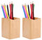 SHOPUKASA Lot de 2 porte-crayons en bois naturel multi-usages - Pot à crayons - Boîte de rangement de bureau (couleur hêtre)