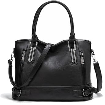 Aileese Handtaschen und Geldbörsen für Damen, Tragegriff oben, Crossbody-Tasche mit verstellbarem Riemen, PU-Schultertaschen für Damen, Style 1 Schwarz, 13.5 inch