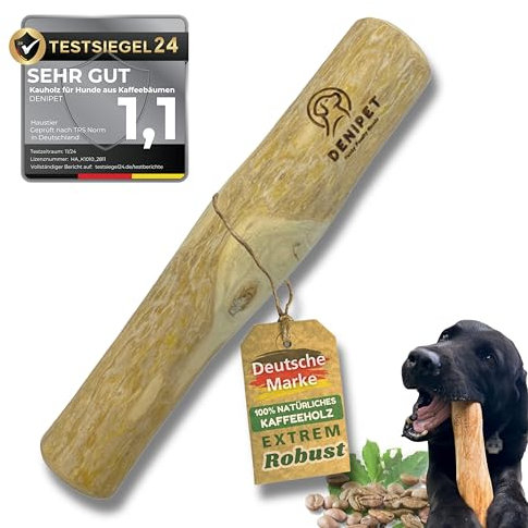 DENIPET® Kaffeeholz für Hunde & Welpen - Kauholz für Hunde, nachhaltiges Kauspielzeug Hund, robuster Kauknochen zur Zahnpflege, Hundespielzeug und Beschäftigung, Ideal als Welpenspielzeug, Größe L