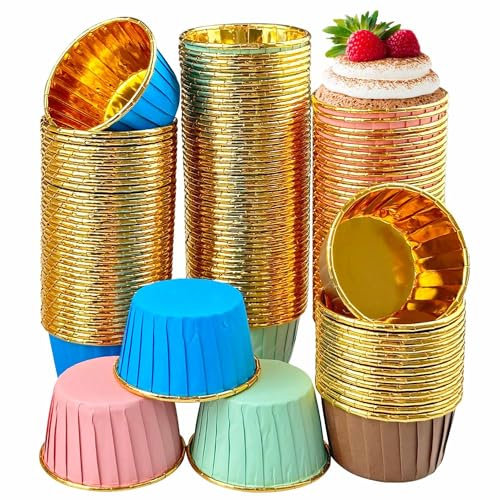 Lovesmile 200 Stück Muffinförmchen Papier, Cupcake Förmchen, Geeignet für Geburtstage, Hochzeiten, Partys, Jubiläen, Weihnachten (4 Farben Rosa, Blau, Grün, Braun)