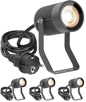 ledscom.de 4 Stück Gartenstrahler SHINGA für außen, IP65, Stecker, anthrazit, 1x GU10 max. 15W