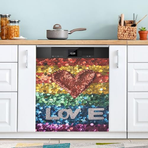 Rainbow Love LGBT Magnetische Abdeckungen für Geschirrspüler, Kühlschrank-Dekoration, 58,4 x 66 cm