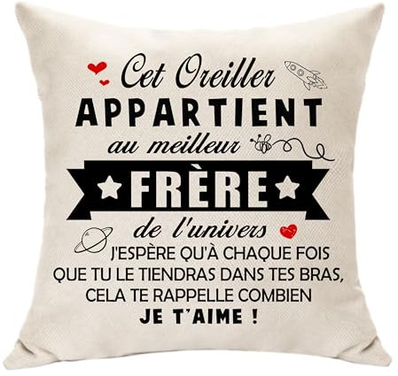 Hasodeo Housse de Coussin Décoration - Le Meilleur Frère de l'Univers - Idée Cadeau Original pour Anniversaire, Fiançailles, Remise des Diplômes