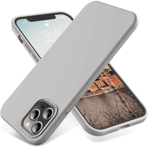 OTOFLY Compatible with iPhone 12 Pro Max Case 6.7 inch(2020),[Silky and Soft Touch Series] Premium Soft Liquid Silicone Rubber Full-Body Protective Bumper Case (Natural Titanium)