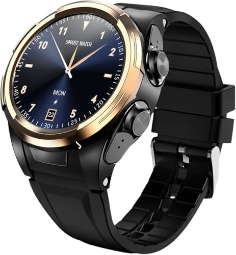 Fitness Smart Watch Built in Earphones, 2 in 1 Bluetooth Wireless TWS Earbuds with Round SmartWatch Works with s Android Pedometer/Calorie/Heart Rate, for Men Women (Gold S)