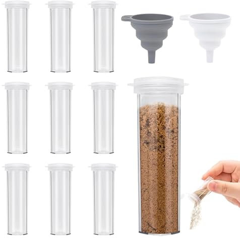 FINEASY 10 Pcs Salt and Pepper Pots, 0.21oz Mini Salt Shaker, Plastic Salt and Pepper Shaker, Salt Dispenser with Lid and Funnel, Condiment Set for Camping, Picnics, Travel and Kitchen