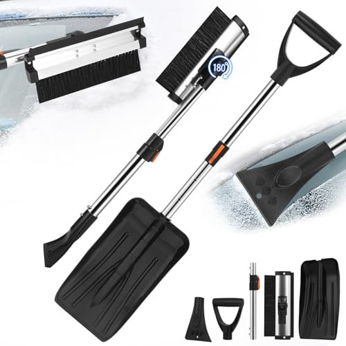 Apritsce Eiskratzer Schneebürste Schneeschieber, 3 in 1 Eiskratzer Auto Set, Eiskratzer Auto mit Besen, Abnehmbares Drehbares Auto Schneebürste, Ausziehbarem Schneeschaufel für Auto