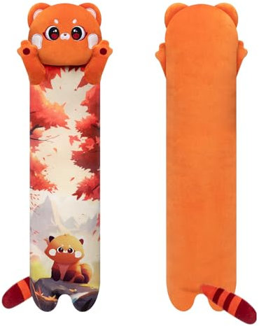 Mewaii 50CM Kuscheltier Plüschkissen Stofftiere Lang Rotem Panda Kuschelkissen,Süßes Plüschtier mit Ahornblatt Roter Panda, Umarmendes Plüschkissen,Weiches Spielzeug für Kinder