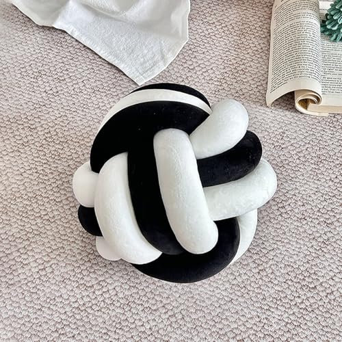 Ueiwffzo Knotenkissen Aesthetic Room Decor, Stilvolles Knot Pillow Weiches Zierkissen, Aesthetic Deko Kissen für Bett Sofa Boden (Weiß-Schwarz,22 cm)