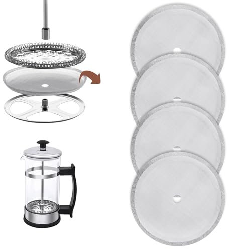 HOTUT Filtro de Prensa Francesa de Repuesto, 4 Piezas Filtro de Prensa Francesa para Exprimidor de Café, 100 Malla Malla Ultrafina, Filtro para Tetera de 1000 ml, Reutilizable, 4 Pulgadas