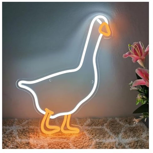 RONGCH Hanging Art Neon Signs White Goose Cute LED Neon Light Sign Acrylic USB Dimmer Switch for Home Kids Bedroom Wall Art Decor Night Lamps
