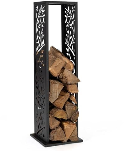 IDMarket - Range bûche Vertical Acier Noir Motif Arbre H.112 cm
