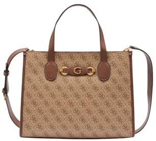 GUESS Izzy 2 Compartment Tote Latte Logo