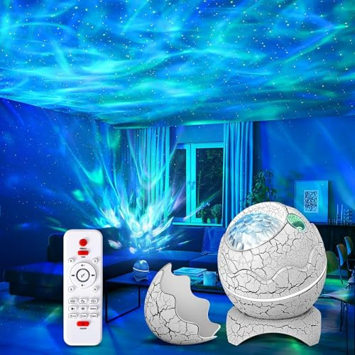ZOESISUN Dinosaur Egg Galaxy Star Projector Starry Light with Bluetooth Speaker, Night Light with White Noise, Nebula, Timer & Remote Control Best Gift & Decoration for Christmas Kids Bedroom (White)