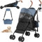 YITAHOME Haustierbuggy für kleine bis mittelgroße Hunde, 4-Rad-Hundebuggy mit Schultergurten, faltbarer Haustier-Reisewagen mit Getränkehalter und Aufbewahrungstasche (Blau Schwarz)