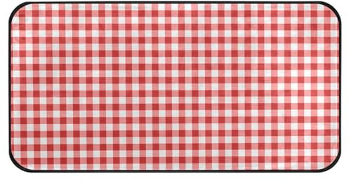 Klassischer karierter rot-weißer Schlafzimmerteppich, großer Teppich, Teppichläufer