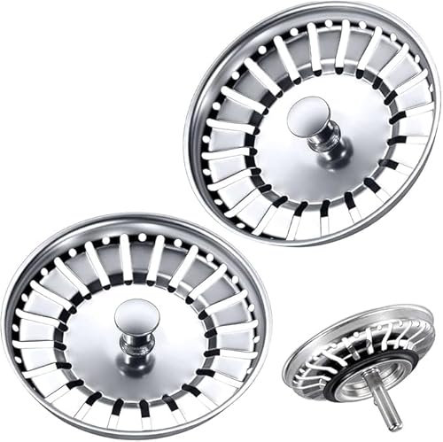 Tomario 2 Pack 84mm Upgraded Kitchen Sink Plug Strainer Coladores de Acero Inoxidable Espesos Tapones de Fregadero de Repuesto para Recoger la Comida, Fregaderos Diámetro del Agujero 84-85mm