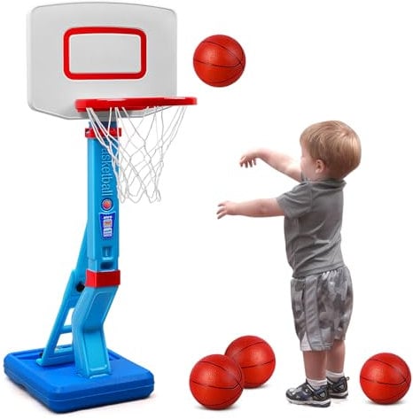 Erixazs Kinder Basketballkorb Outdoor Indoor mit Ständer Höhenverstellbarer 70-138cm Mini Basketballkorb Indoor für Zimmer Spielzeug Jungen Mädchen 3 4 5 6 7 8 (blau)