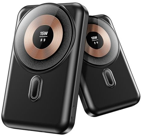 2 Piezas Power Bank, 10000mAh Bateria Externa, Mini Bateria Portatil con USB C PD3.0 QC4.0 22.5W Carga Rápida, con Ultra Magnético Compatible para iPhone 16/15/14/13 Plus/Pro/Pro MAX