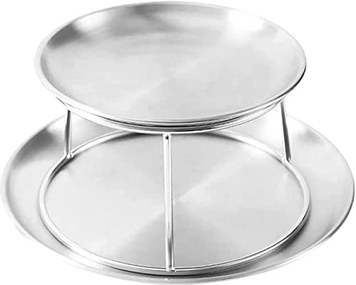 LWLYLCHBM Vassoio da portata rotondo per frutti di mare, piatto gourmet, vassoio per torta in acciaio inox, vassoio in metallo a due livelli per cupcake e antipasti