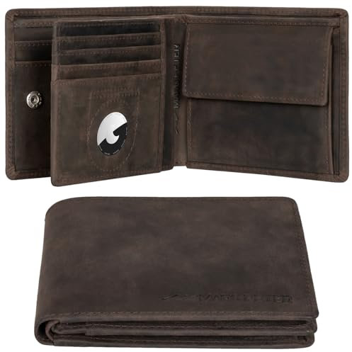 Marc Peter® Florida AirTag Wallet mit Münzfach und RFID-Schutz | AirTag Geldbeutel | Apple Airtag Portemonnaie | Vintage Kohle Geldbörse