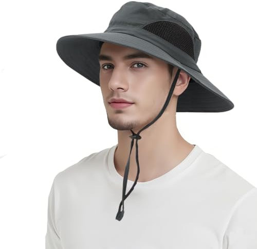 HUKUMA Sonnenhut Herren,Sonnenschutz Kopf Damen,Outdoor Safari Hut,Sommerhut Anglerhut Herren,Outdoor Sommer Wanderhut UV,Faltbar Fischerhut,Breite Krempe Campinghut,Boonie Hat für Camping & Trekking