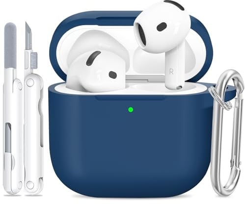 TNSNK für AirPods 4 Hülle, A7-Navy Blue | Weiches Silikon, unterstützt kabelloses Laden, with Clean Kit & Keychain, Leicht, Rutschfest, Kratzfest