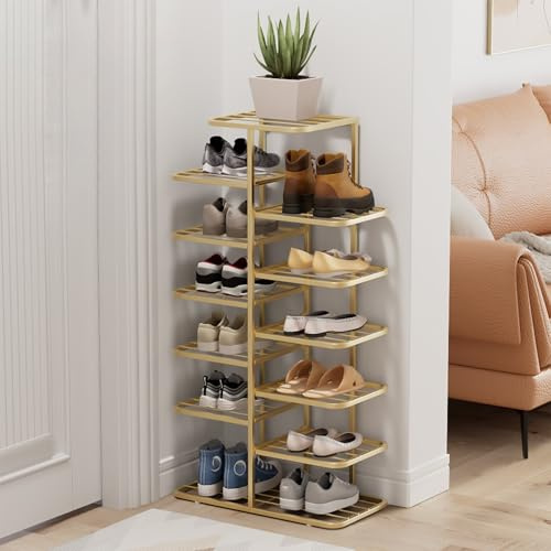 ZIHESY Schuhregal Metall Vertikales Schuhablage Offener Schuhschrank Hoch, Schuh-Organizer für Flur Schlafzimmer Eingangsbereich, Einfache Montage(Gold,93cm/36.6in)