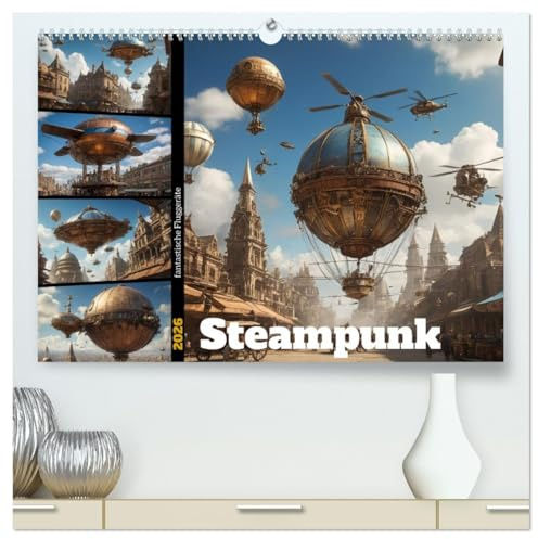 Steampunk - fantastische Fluggeräte (hochwertiger Premium Wandkalender 2026 DIN A2 quer), Kunstdruck in Hochglanz: Steampunk Flugobjekte: Fantastische Ära (CALVENDO Technologie)