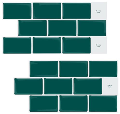 10 fogli di piastrelle autoadesive, impermeabili, per cucina, bagno, 3D, 30,5 x 15,3 cm (verde)