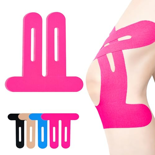 SOONGO Precut Kinesiology Tape for Knees -High Elastic Knee Support,Knee Pain Relief,Latex-Free Hypoallergenic,Waterproof,Breathable Original Cotton Sports Tape (Pink)