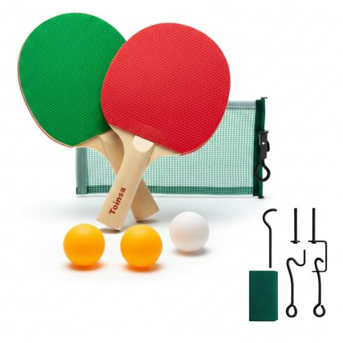 Tragbares Tischtennis-Set für den Sommer – 2 Schläger + 3 Bälle + Netz mit Halterungen – Tischset für drinnen und draußen – ideal für Camping, Garten, Urlaub und Ausflüge